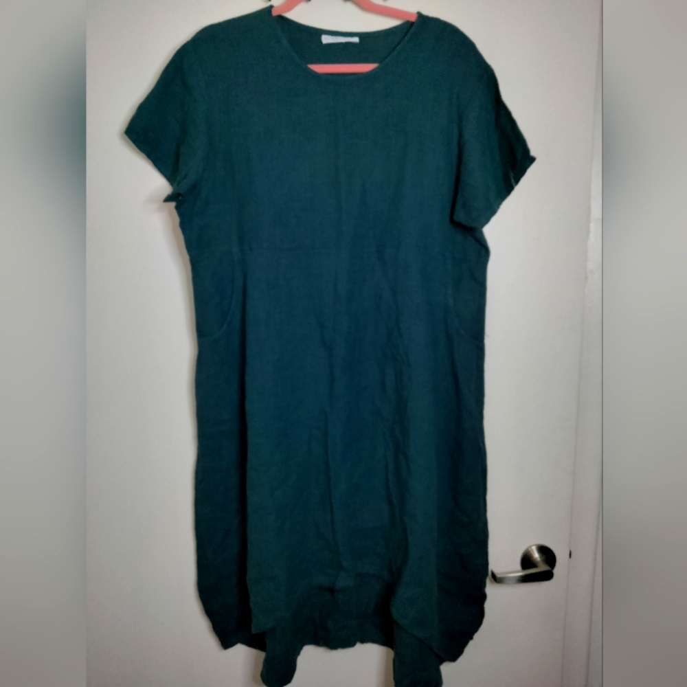 Bryn Walker (Size XS) Navy Blue 100% Linen Oversized Slip Pockets Midi Dress